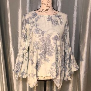 Lauren Conrad Split Back Mint and Navy Sheer Shirt